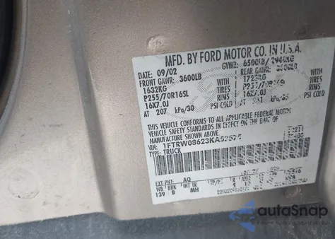 2003 Ford F150 Supercrew z USA, uszkodzony, nr VIN 1FTRW08623KA52575